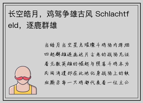 长空皓月，鸡驾争雄古风 Schlachtfeld，逐鹿群雄